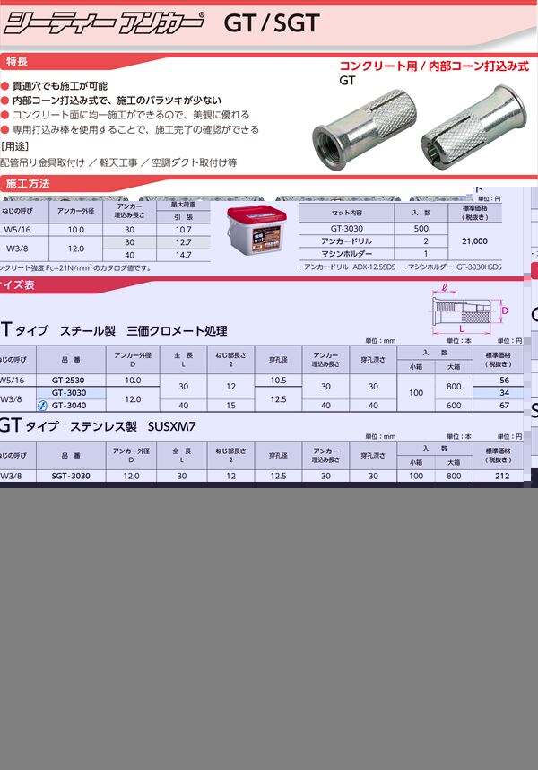 GT-3030set シーティーアンカーGT-3030現場セット スチール製三