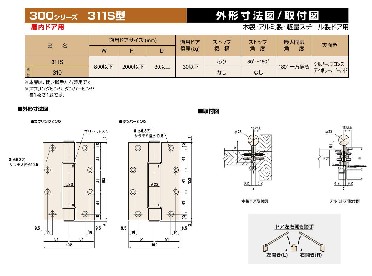 311S オートヒンジ 丁番型(左右兼用) 日東工器 | 加藤金物 311S オートヒンジ 丁番型(左右兼用) 日東工器 | 加藤金物
