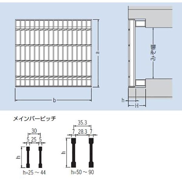 『スチール製グレーチング』プレーンタイプ　かさあげ型　国土交通省型側溝用　T荷重：T-25