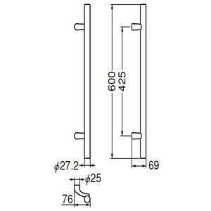 ウッド丸型取手　両面用(積層+ステンレス/M6×60)　標準扉厚 31m～45mm