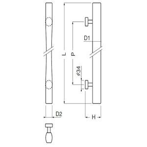 飛鳥取手 両面用(積層+真チュウ/M8×60)　標準扉厚 27mm～41mm