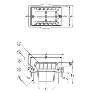 鋳鉄製ルーフドレン　外廊下排水用　打込型　塗膜・モルタル防水用　たて引き　差し込み式