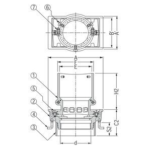 鋳鉄製ルーフドレン　外廊下排水用　打込型　塗膜・モルタル防水用　たて引き　ねじ込み式
