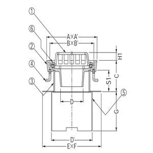ステンレス鋳鋼製ルーフドレン　外廊下排水用　デッキプレート打込型　塗膜・モルタル防水用　たて引き　差し込み式