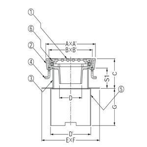 ステンレス鋳鋼製ルーフドレン　外廊下排水用　デッキプレート打込型　塗膜・モルタル防水用　たて引き　差し込み式