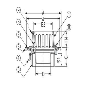 アルミニウム鋳鋼製ルーフドレン　打込型　アスファルト・シート防水用　たて引き　差し込み式