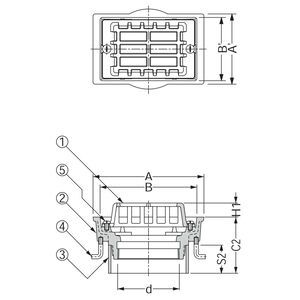 アルミニウム鋳鋼製ルーフドレン　外廊下排水用　打込型　塗膜・モルタル防水用　たて引き　ねじ込み式