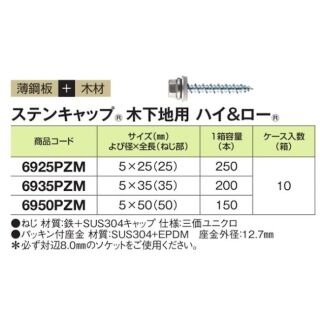 ダンバ ステンキャップ 木下地用 ハイ＆ロー（パッキン付座金セット）全ねじ（200本入）