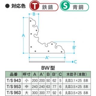 隅金物BW型　真鍮製　1組4枚入り
