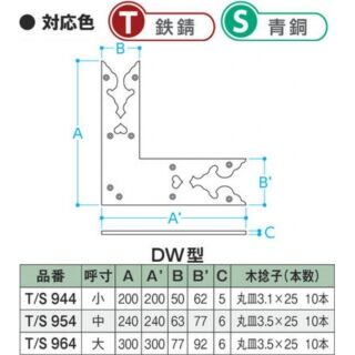 隅金物DW型　真鍮製　1組4枚入り