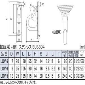 【バラ単位】ステンレス　ラブフック　曲面用