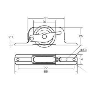 調整戸車（角）Vレール用　枠：鉄　（12個入り）