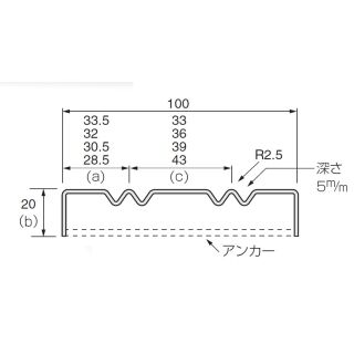ステンレスW型溝敷居レール（コンクリート用）t1.0　芯々39mm