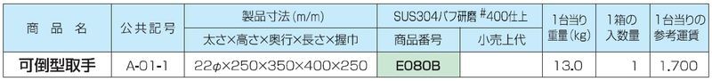 可倒型取手 ステン304バフ#400研磨