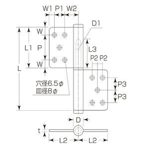 ステンレス　KJ旗丁番（両面皿）