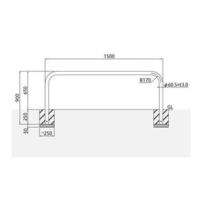 バリカー横型　車止め　スタンダード　ステンレスタイプ　φ60.5　W1500　H650