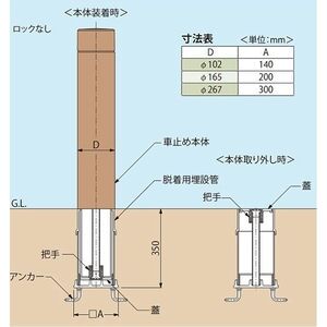 [Gシリーズ]Cタイプ 鋳鉄製ストライプ型 車止め 平型 脱着式 ロックなし 鎖１段用 （ジョイント付） 端部用