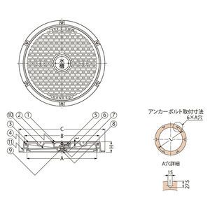 水槽用 施錠式 密閉形（防水・防臭形） 丸枠 T荷重：T-2