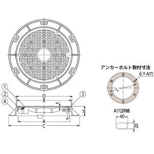 急勾配受構造　逸脱防止型　蝶番式 下水道用鉄蓋　ノンスリップタイプ T荷重：T-25 グレードA