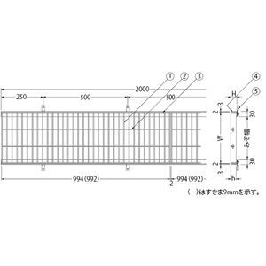 『ステンレス製グレーチング』滑り止め模様付　横断溝・側溝用　T荷重：T-2　すきま26mm(P=30mm)