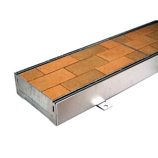 『カラー舗装用みぞ蓋（化粧用スリットみぞ蓋）』インターロッキングブロック用　充填深さ65mm スチール製（すきま6mm）　側溝用　T荷重：歩行用