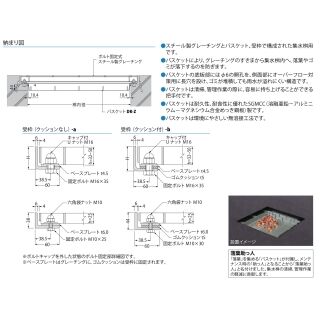 『スチール製グレーチング』ボルトキャップ付　ボルト固定式　細目プレーンタイプ　枠付正方形型　集水桝用　クッション材付　T荷重：T-20