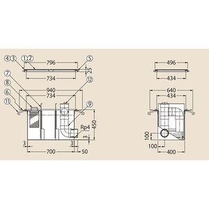 厨房用　側溝式床吊型　グリース阻集器