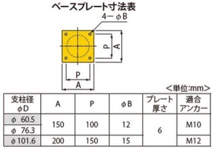 [Eシリーズ] スチール製 車止め 焼付塗装 固定式　後付タイプ　角形ベースプレート